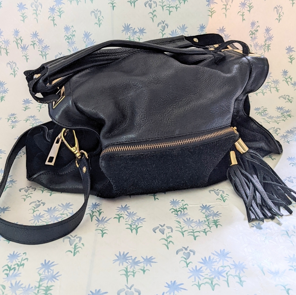 Sandro Adel Purse Black Pebbled Leather Crossbody Satchel Shoulder Bag Designer